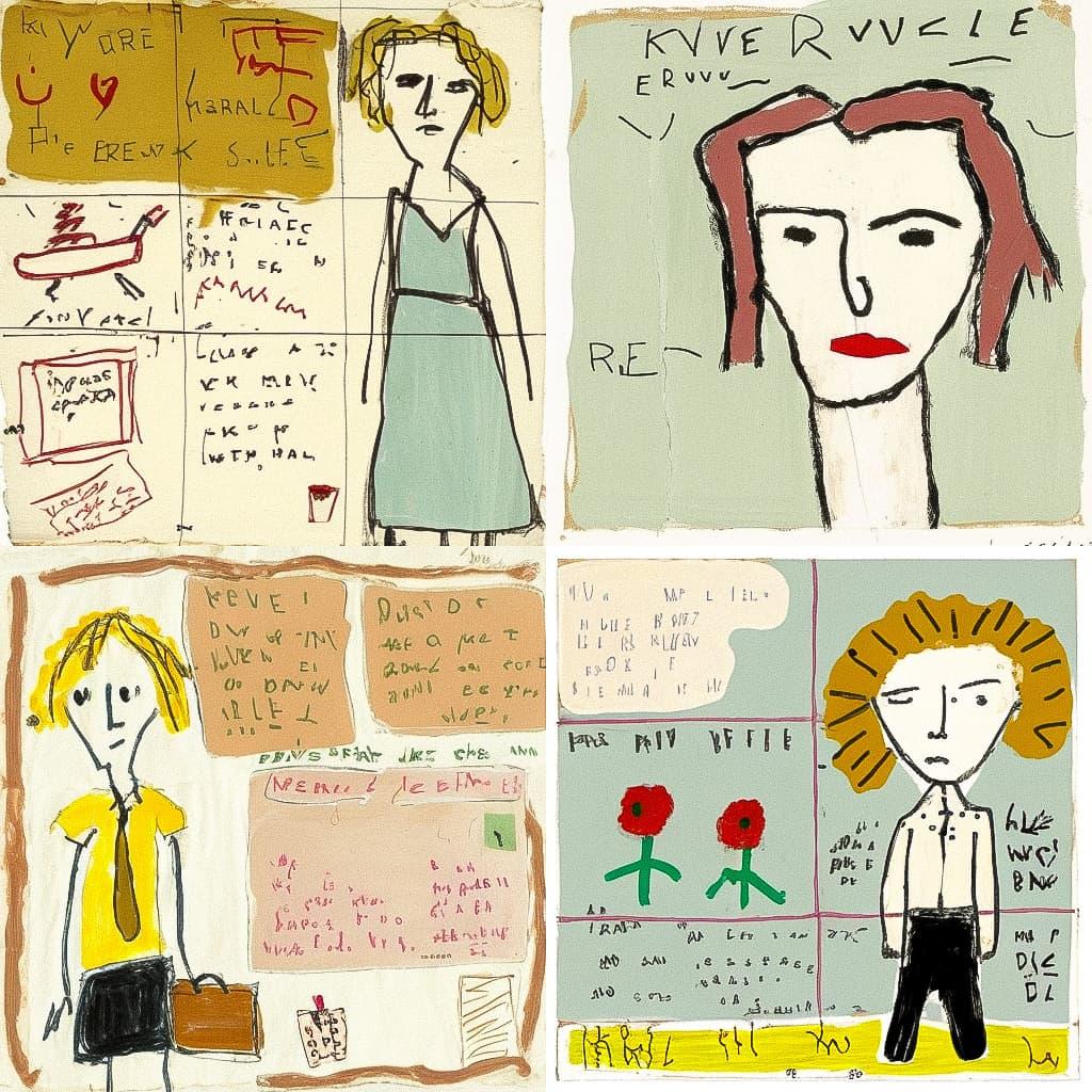 Rose Wylie style, Midjourney V4, render 1 of 4