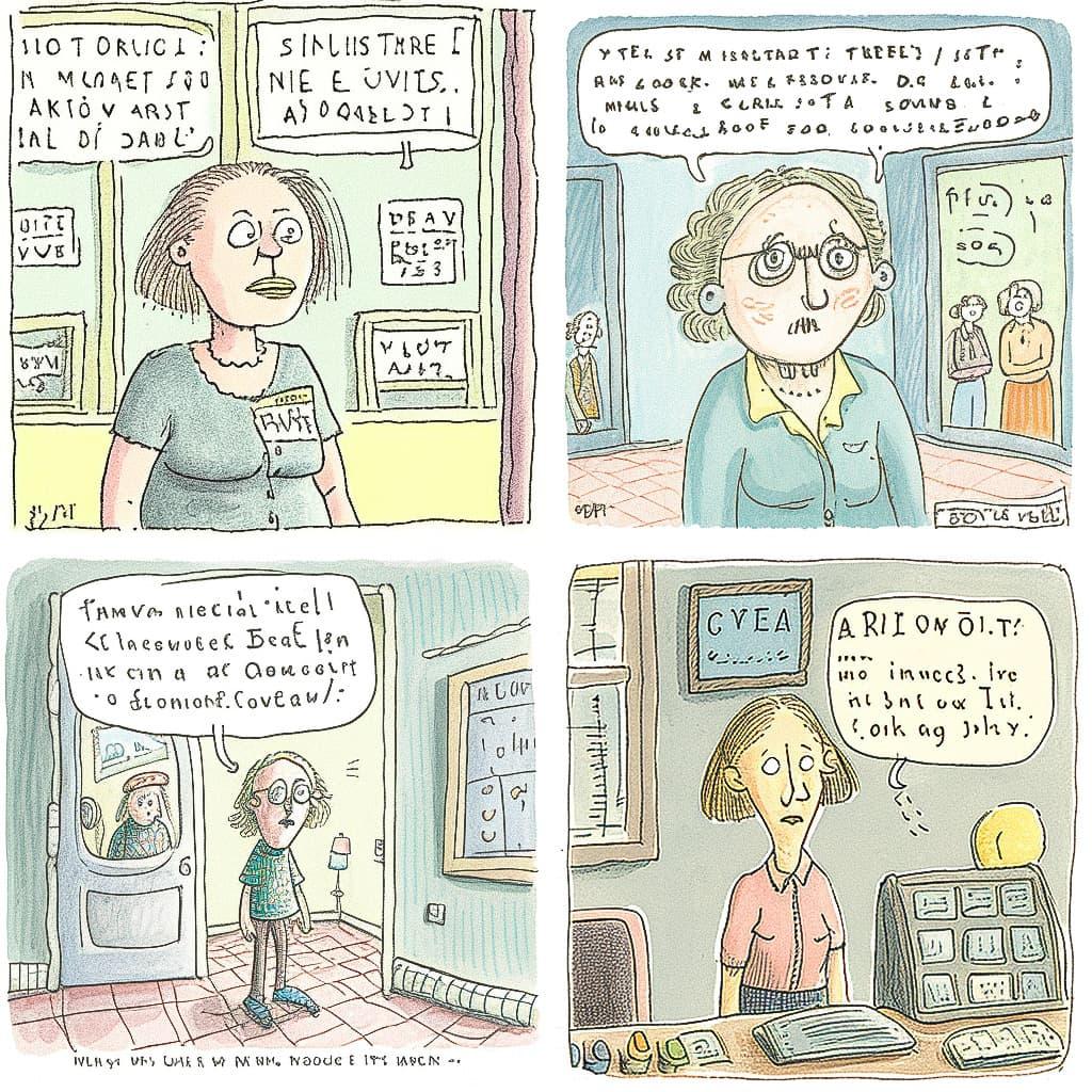 Roz Chast style, Midjourney V4, render 1 of 4
