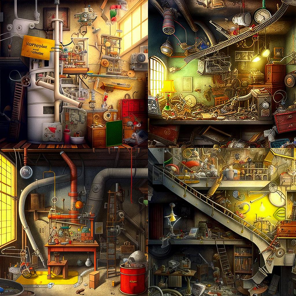 Rube Goldberg style, Midjourney V4, render 1 of 4