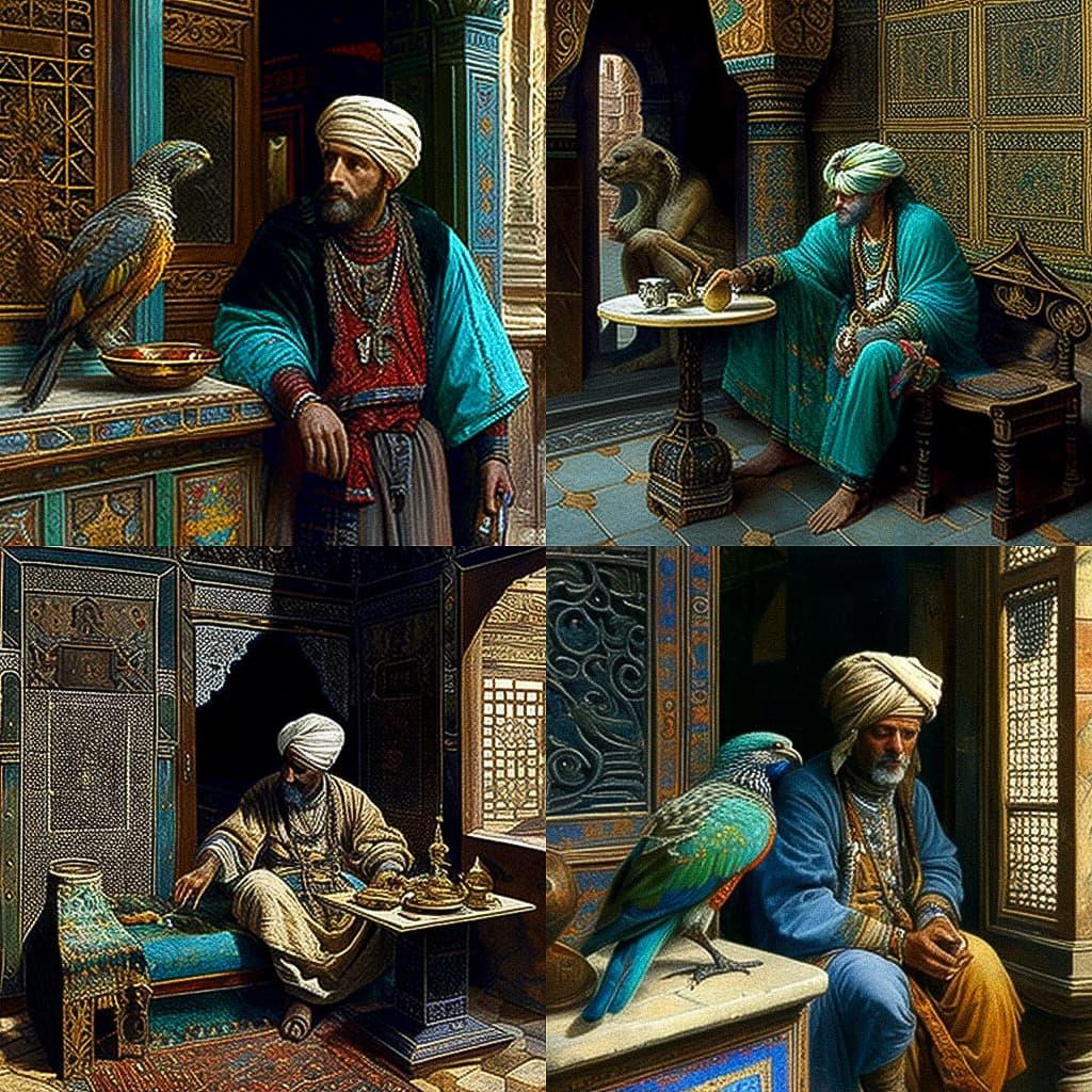 Rudolf Ernst style, Midjourney V4, render 1 of 4