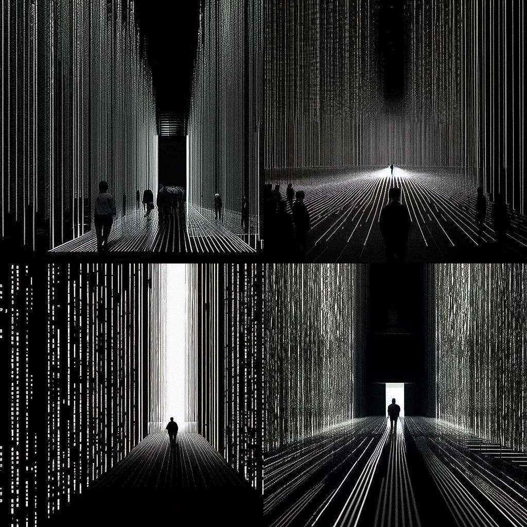 Ryoji Ikeda style, Midjourney V4, render 1 of 4