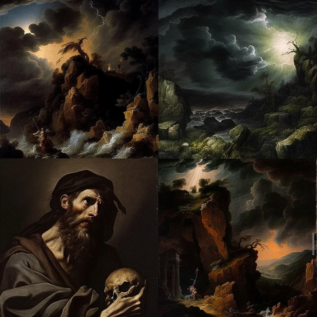 Salvator Rosa style, Midjourney V4, render 1 of 4