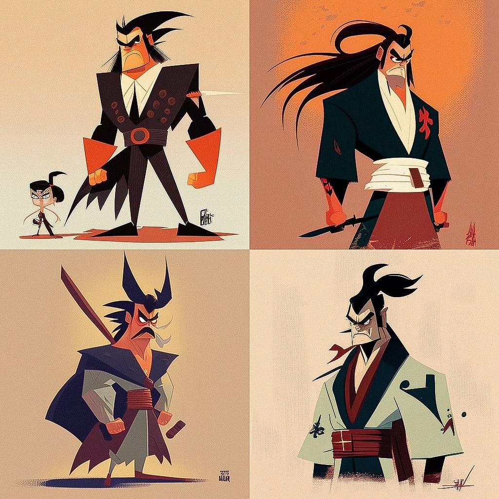 Samurai Jack style, Midjourney V4, render 1 of 4