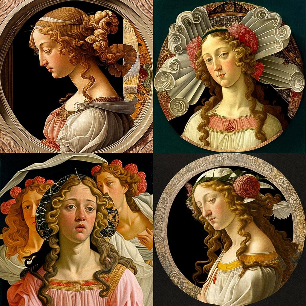 Sandro Botticelli style, Midjourney V4, render 1 of 4