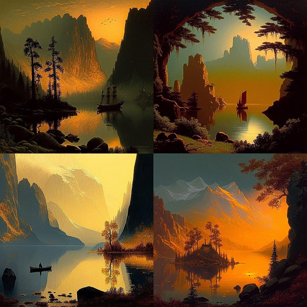 Sanford Robinson Gifford style, Midjourney V4, render 1 of 4