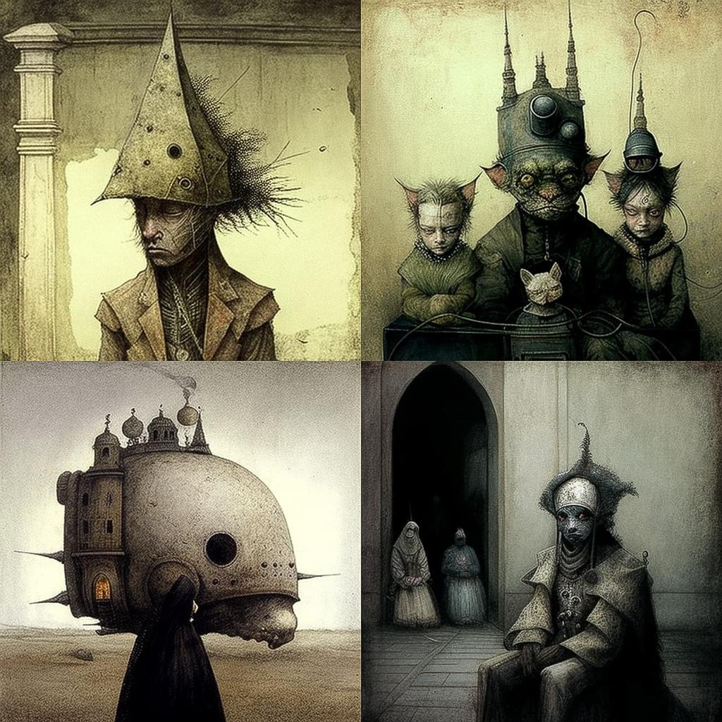 Santiago Caruso style, Midjourney V4, render 1 of 4