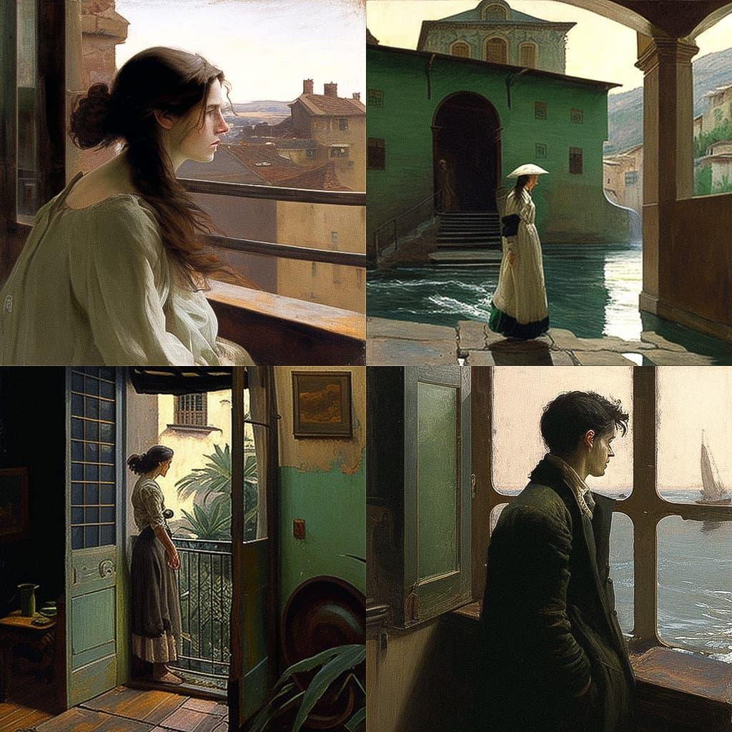 Santiago Rusinol style, Midjourney V4, render 1 of 4