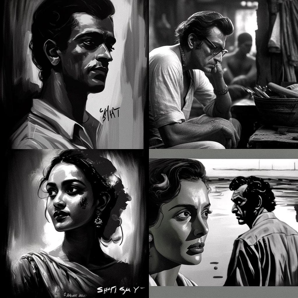 Satyajit Ray style, Midjourney V4, render 1 of 4