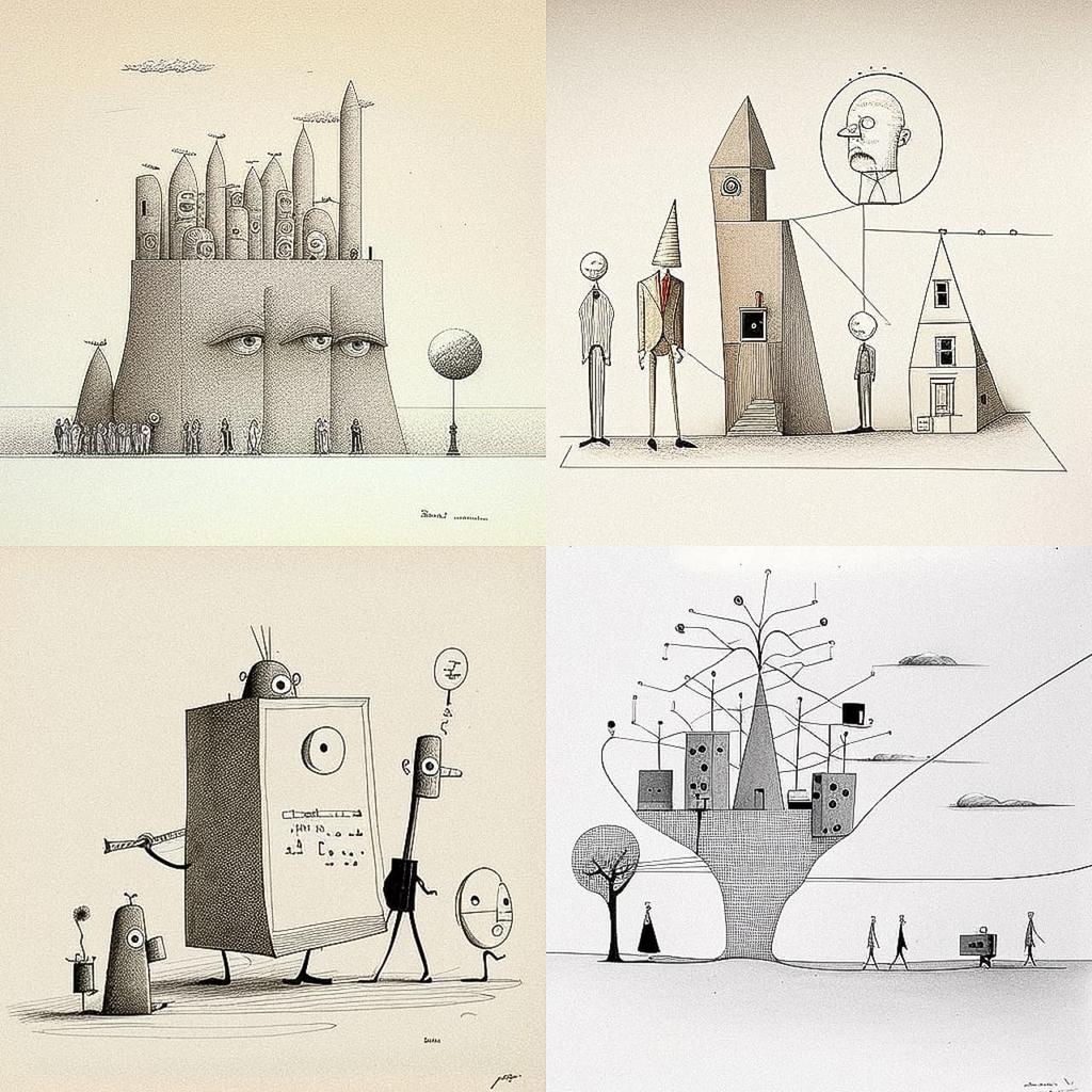 Saul Steinberg style, Midjourney V4, render 1 of 4