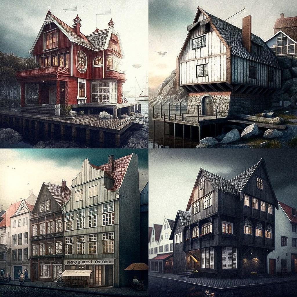 Scandinavian architecture style, Midjourney V4, render 1 of 4
