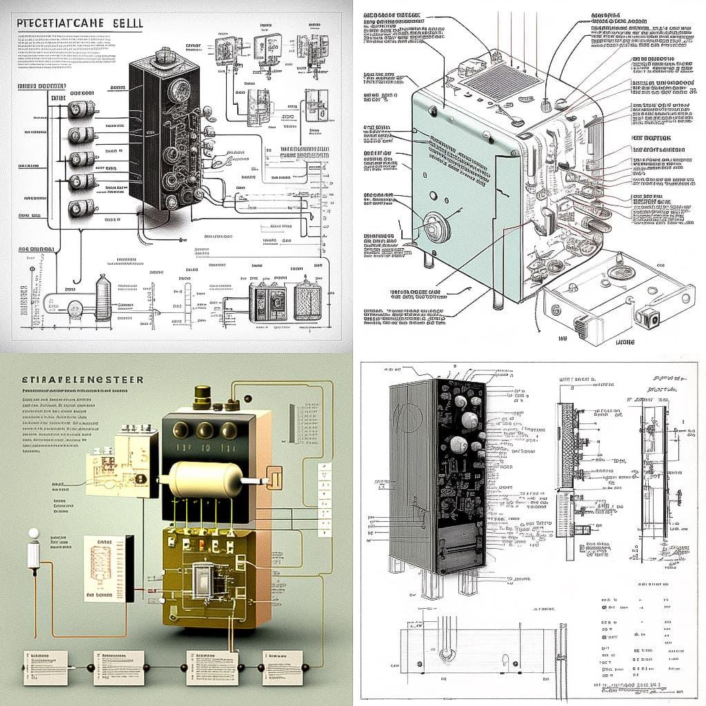 Schematic diagram style, Midjourney V4, render 1 of 4