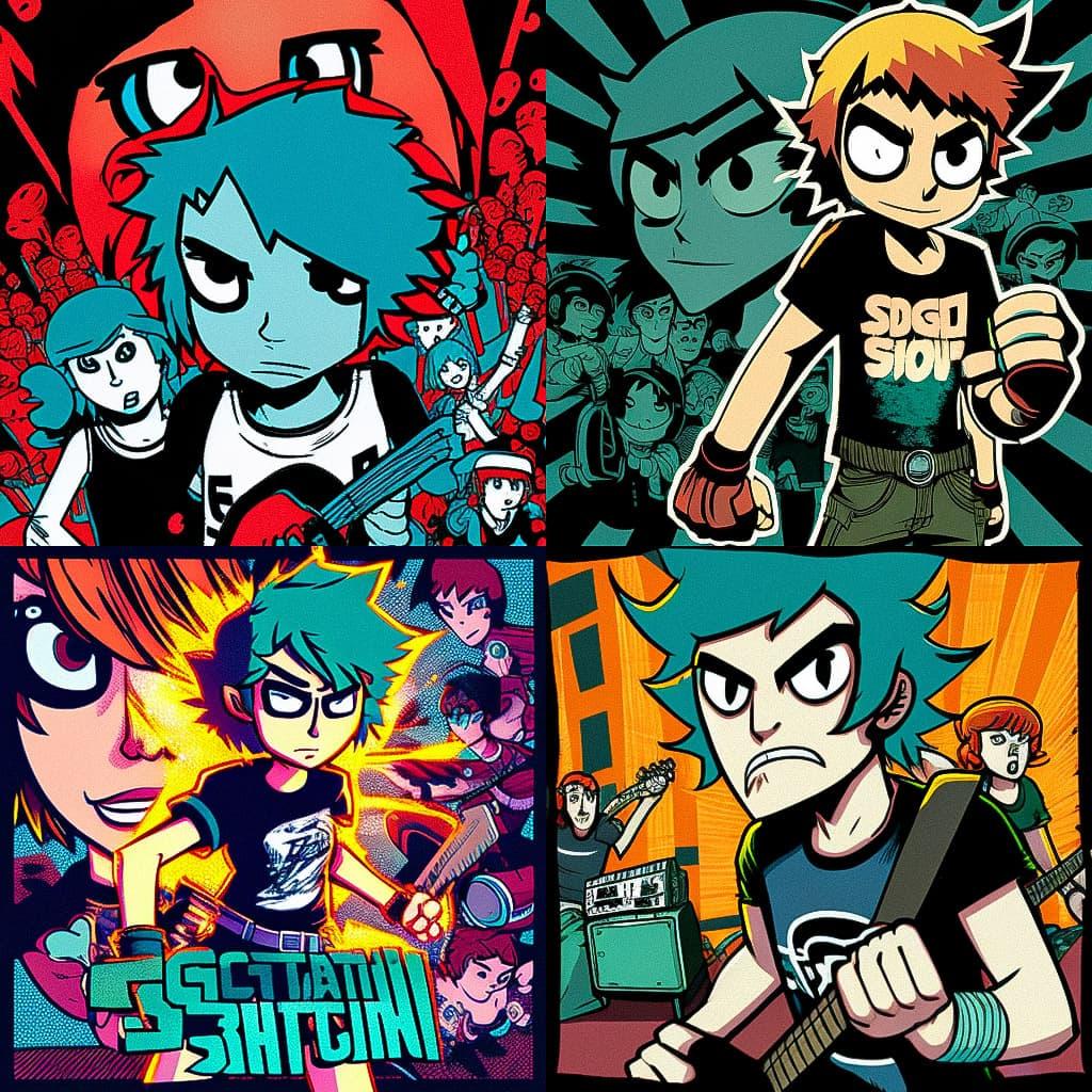 Scott Pilgrim style, Midjourney V4, render 1 of 4