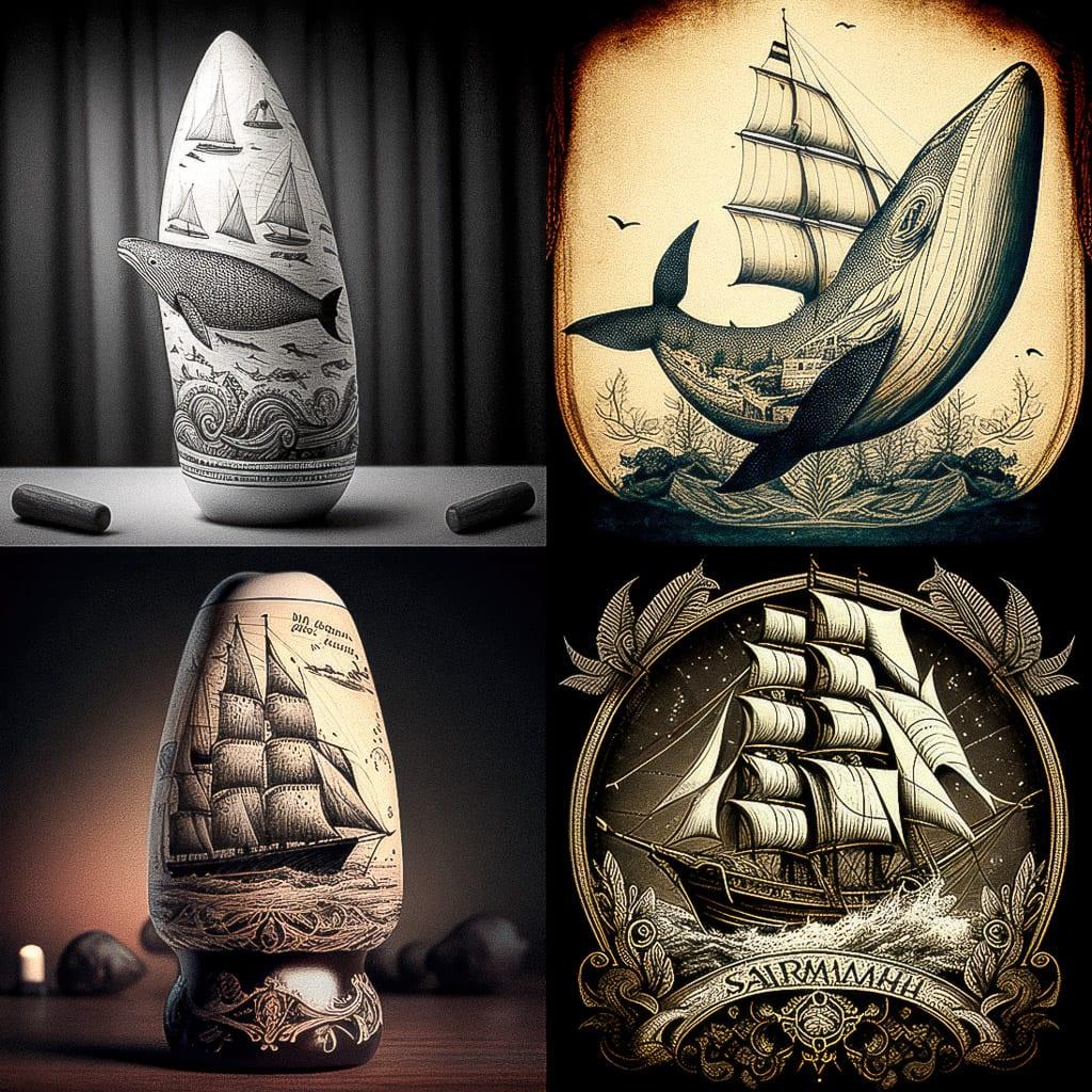 Scrimshaw style, Midjourney V4, render 1 of 4