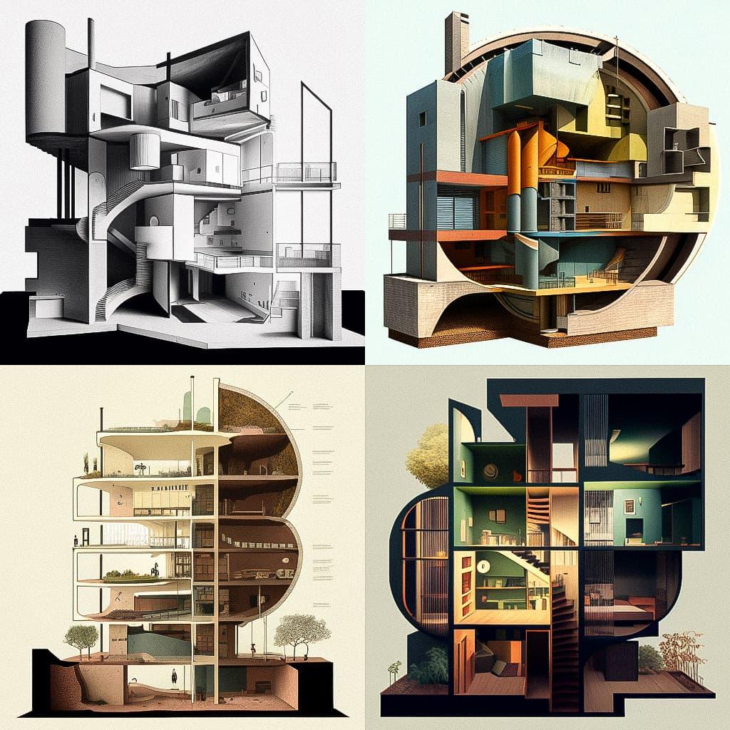 Sectional view style, Midjourney V4, render 1 of 4