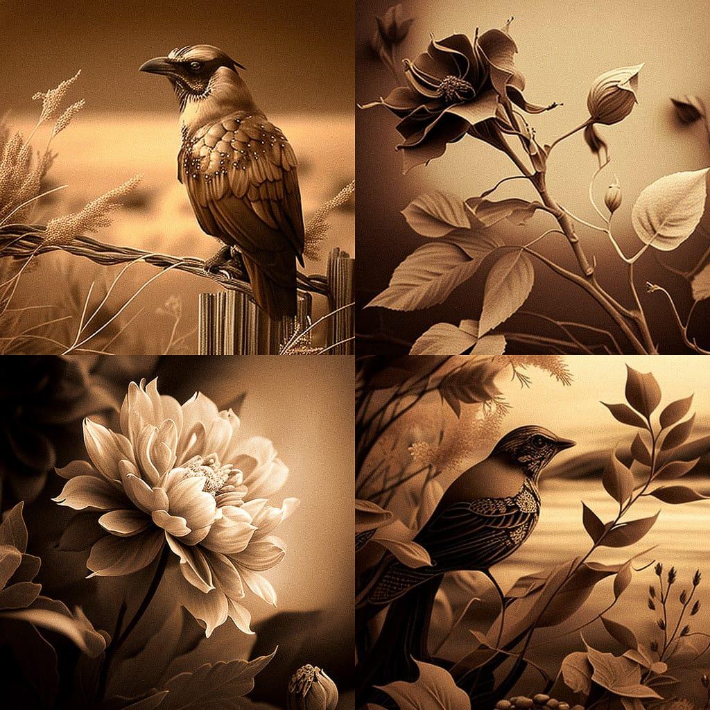 Sepia tones style, Midjourney V4, render 1 of 4