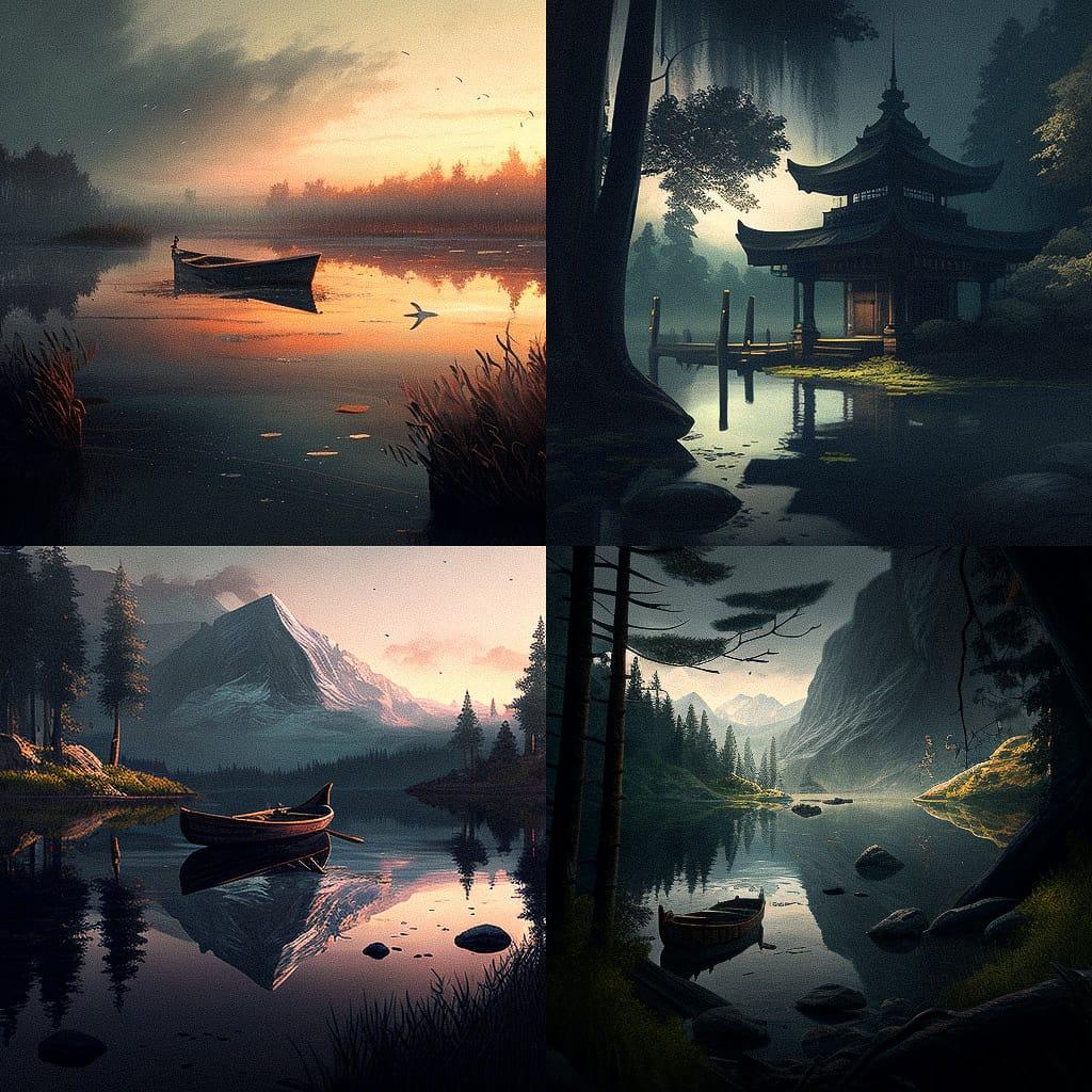 Serene atmosphere style, Midjourney V4, render 1 of 4