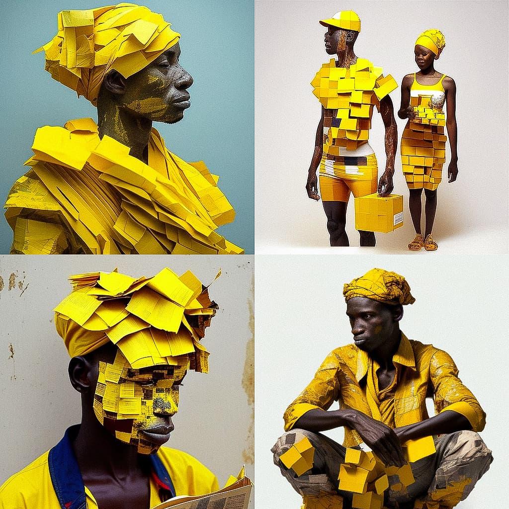 Serge Attukwei Clottey style, Midjourney V4, render 1 of 4