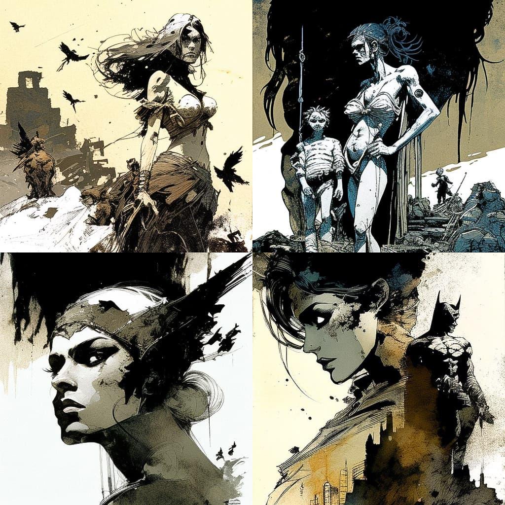 Sergio Toppi style, Midjourney V4, render 1 of 4
