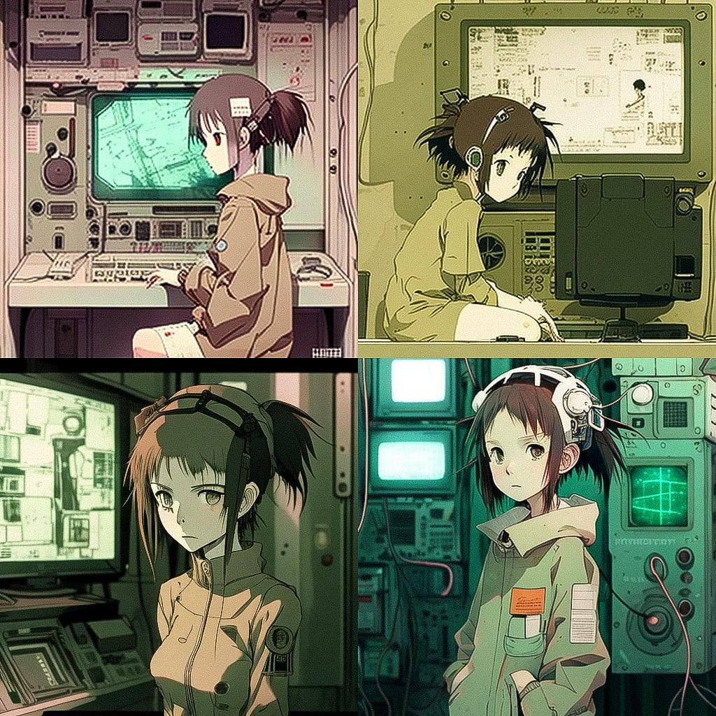 Serial Experiments Lain style, Midjourney V4, render 1 of 4