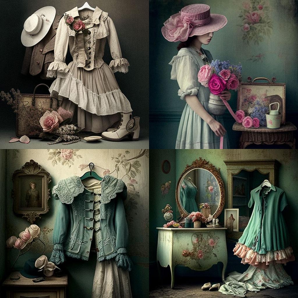 Shabby chic fashion style, Midjourney V4, render 1 of 4