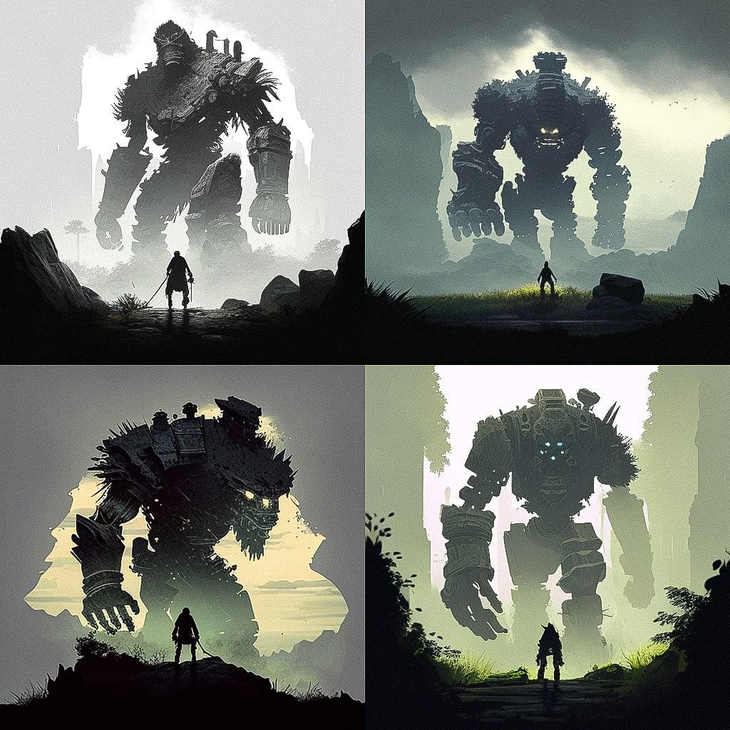 Shadow of the Colossus style, Midjourney V4, render 1 of 4