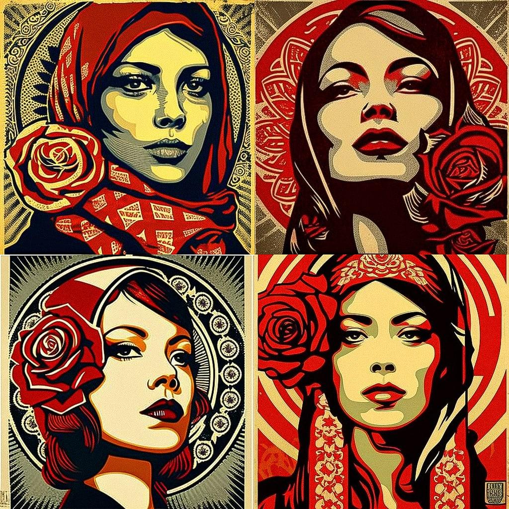 Shepard Fairey style, Midjourney V4, render 1 of 4