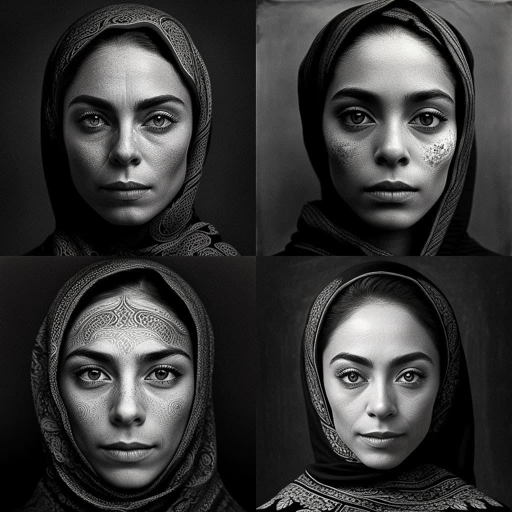 Shirin Neshat style, Midjourney V4, render 1 of 4