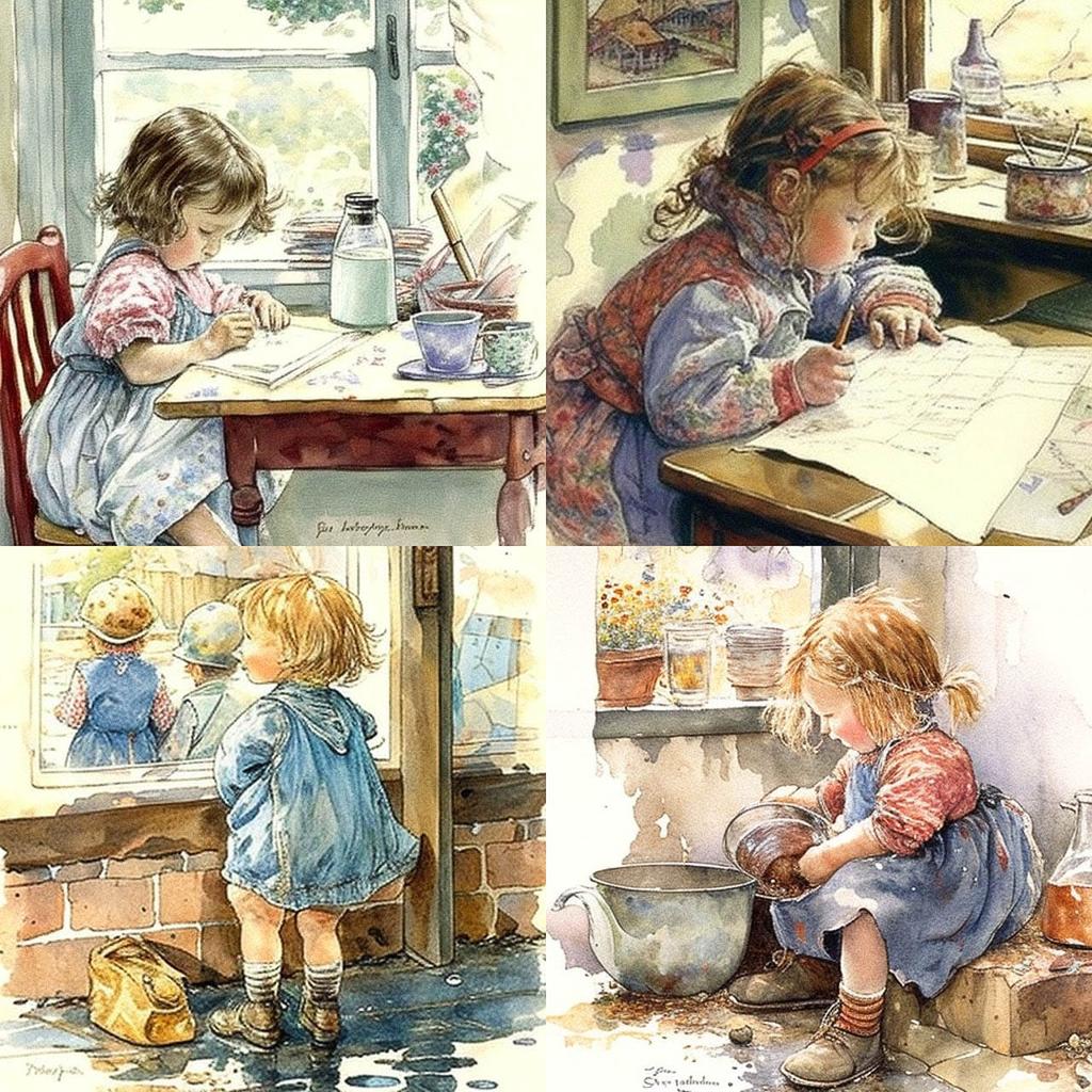Shirley Hughes style, Midjourney V4, render 1 of 4