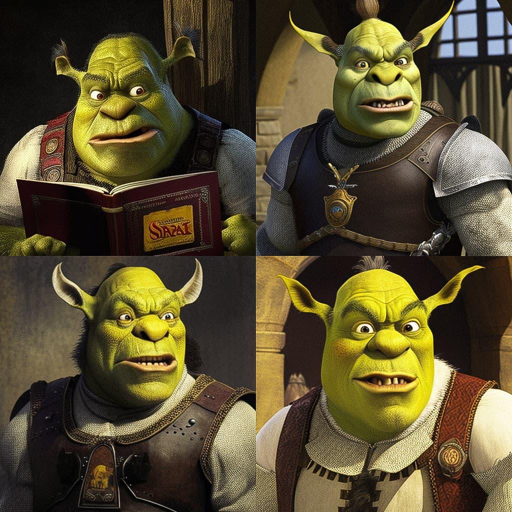 Shrek style, Midjourney V4, render 1 of 4