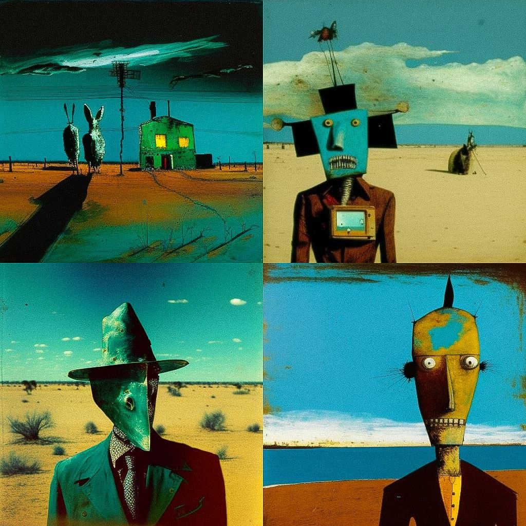 Sidney Nolan style, Midjourney V4, render 1 of 4