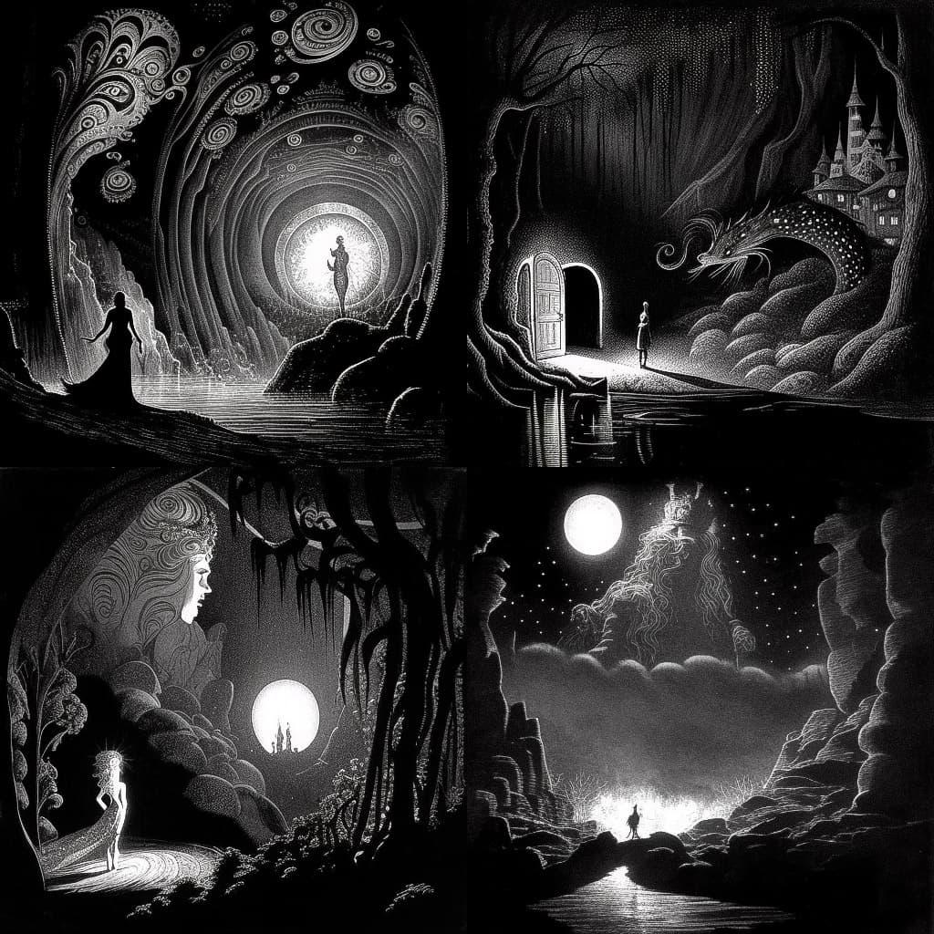 Sidney Sime style, Midjourney V4, render 1 of 4