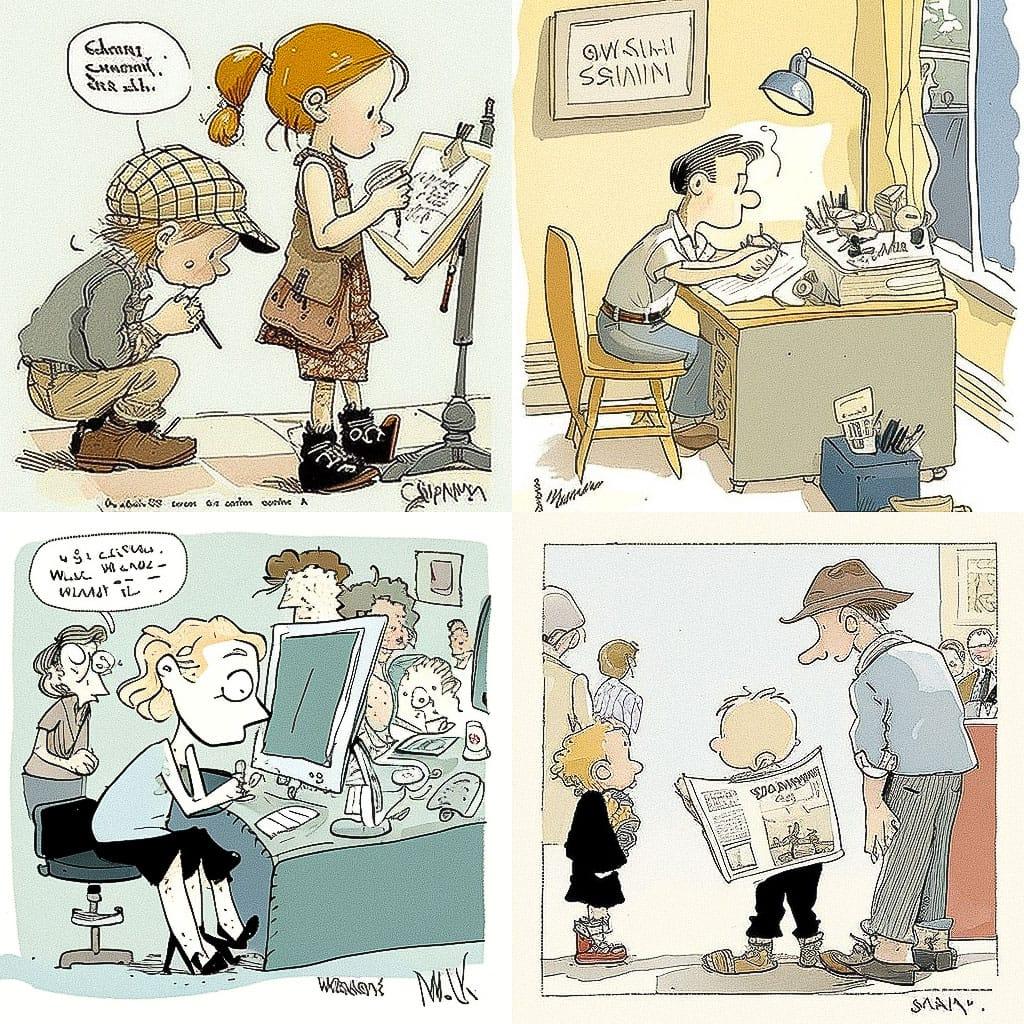 Signe Wilkinson style, Midjourney V4, render 1 of 4