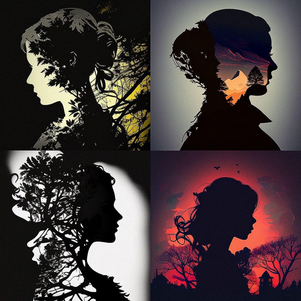 Silhouette style, Midjourney V4, render 1 of 4