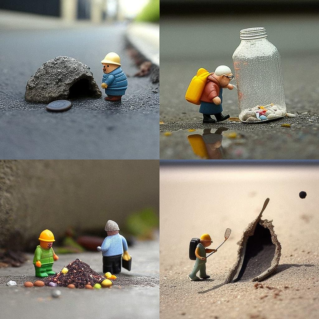 Slinkachu style, Midjourney V4, render 1 of 4