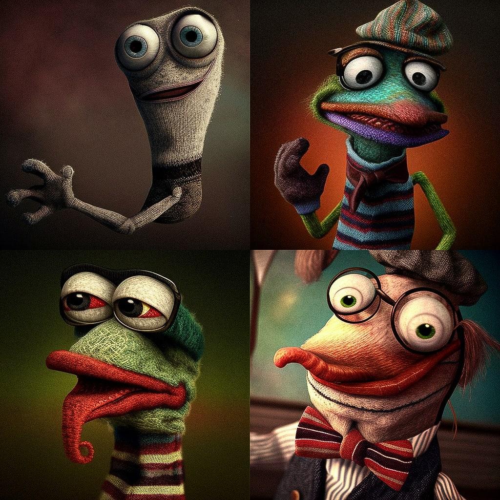Sock puppet style style, Midjourney V4, render 1 of 4