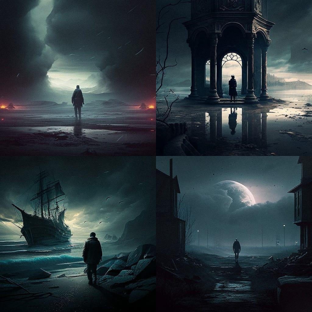 Somber atmosphere style, Midjourney V4, render 1 of 4