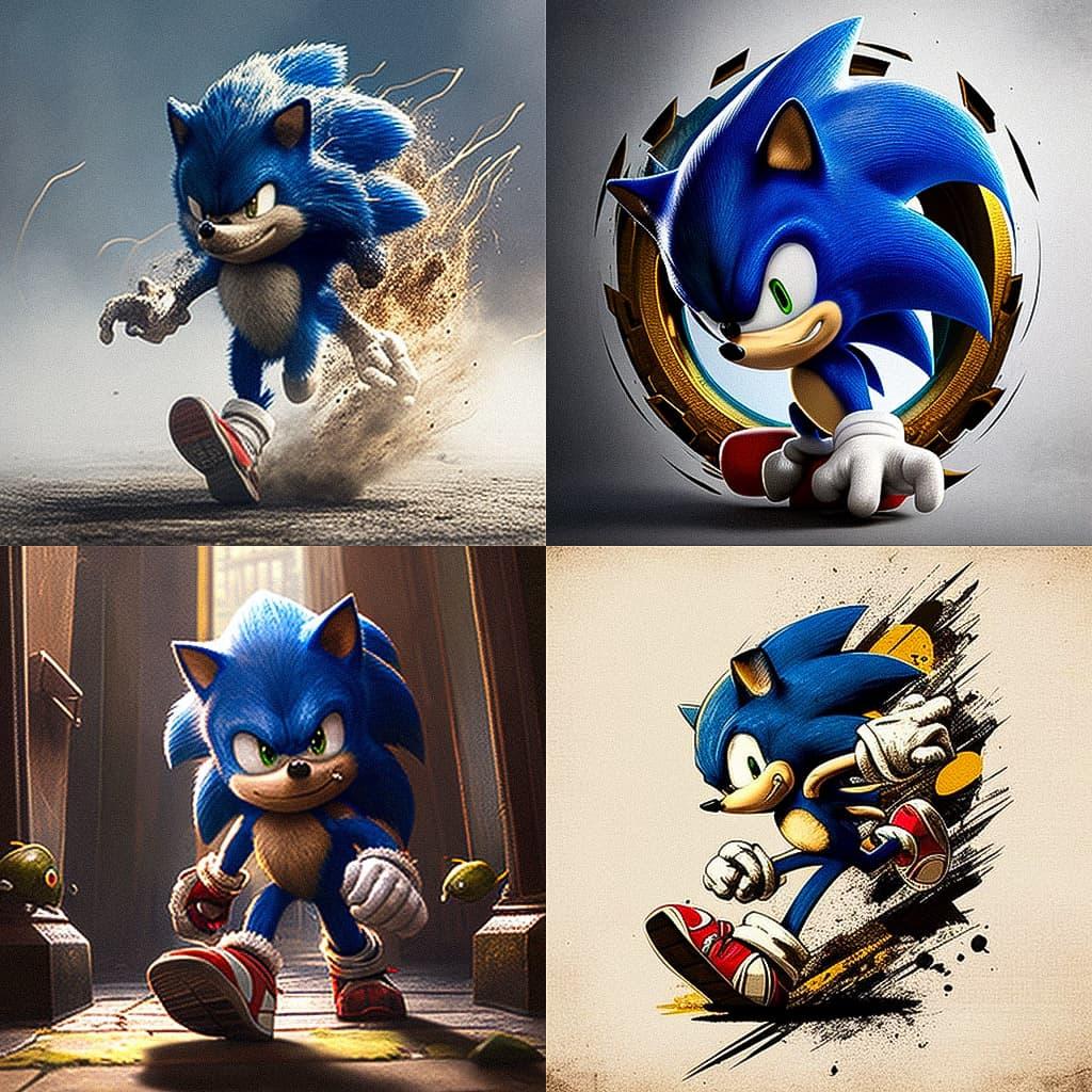 Sonic the Hedgehog style, Midjourney V4, render 1 of 4
