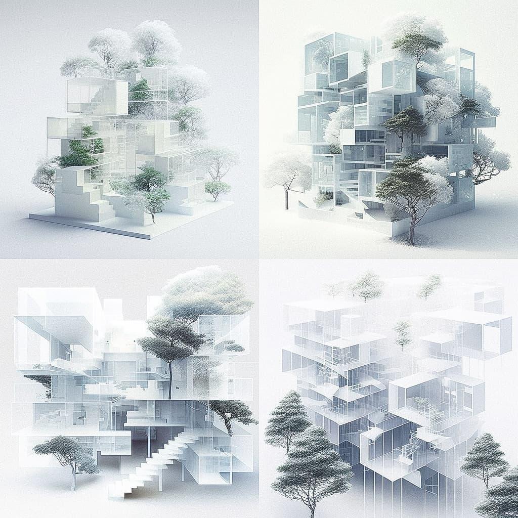 Sou Fujimoto style, Midjourney V4, render 1 of 4