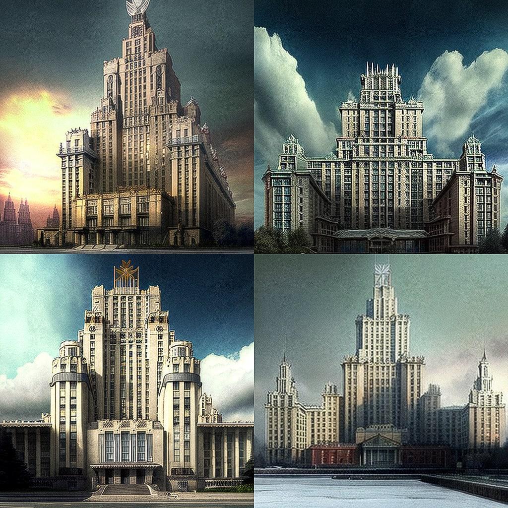 Stalinist architecture style, Midjourney V4, render 1 of 4