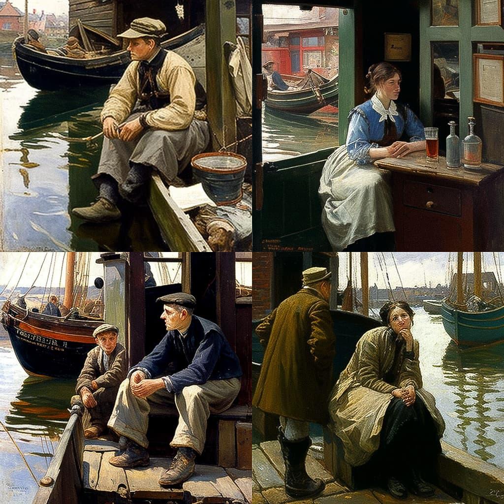 Stanhope Forbes style, Midjourney V4, render 1 of 4