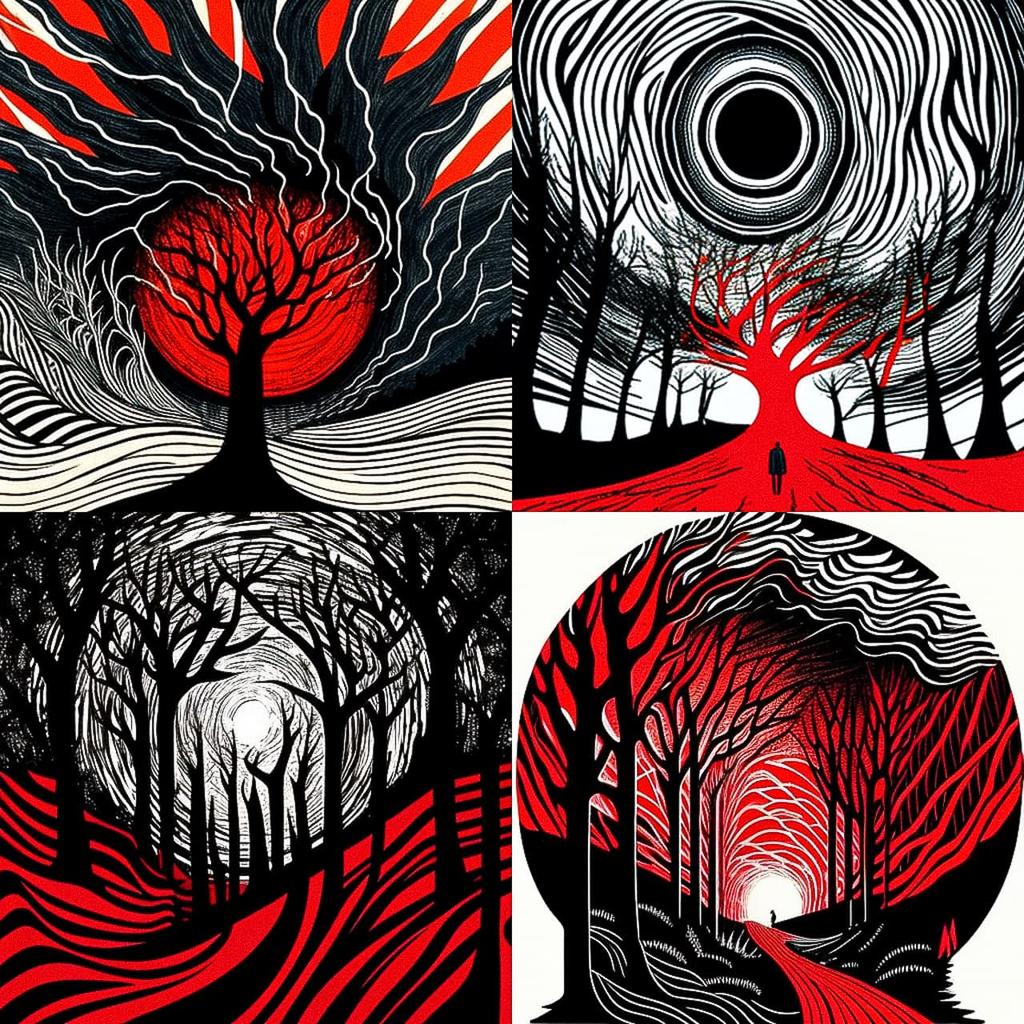 Stanley Donwood style, Midjourney V4, render 1 of 4