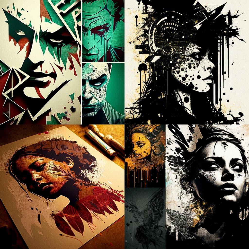 Stencil graphics style, Midjourney V4, render 1 of 4