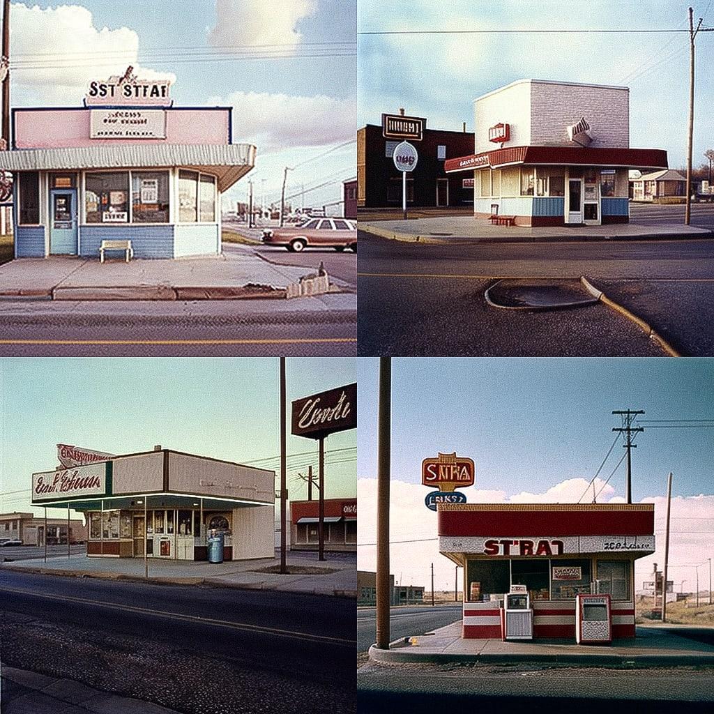 Stephen Shore style, Midjourney V4, render 1 of 4