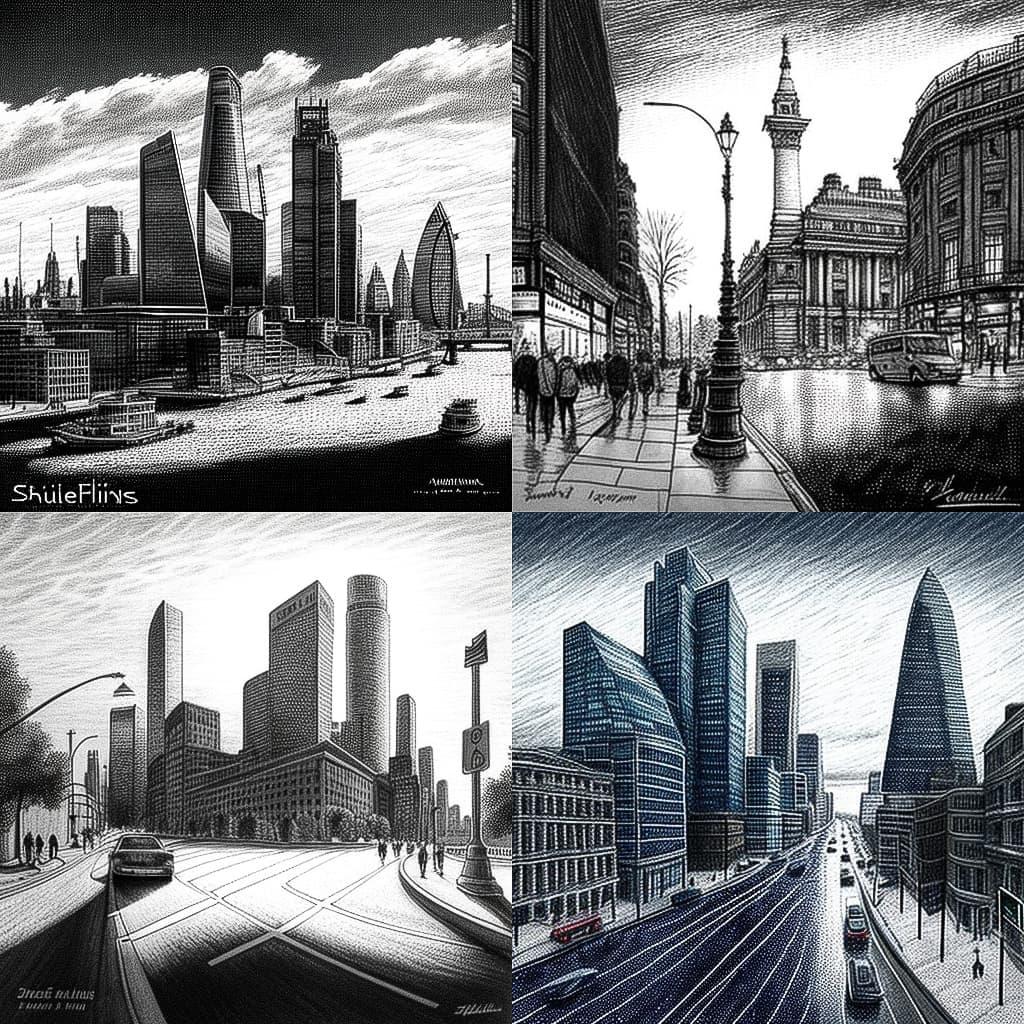 Stephen Wiltshire style, Midjourney V4, render 1 of 4