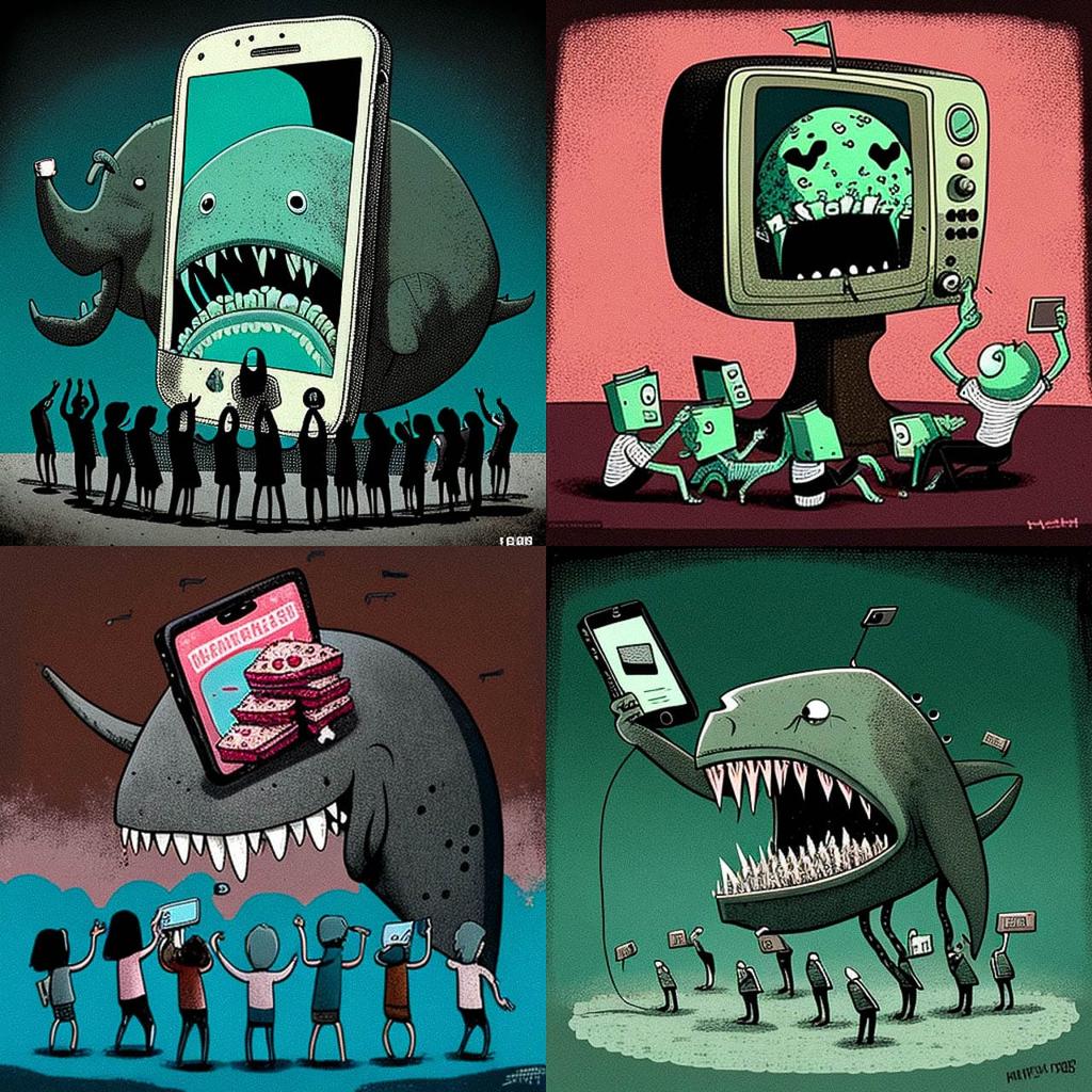 Steve Cutts style, Midjourney V4, render 1 of 4