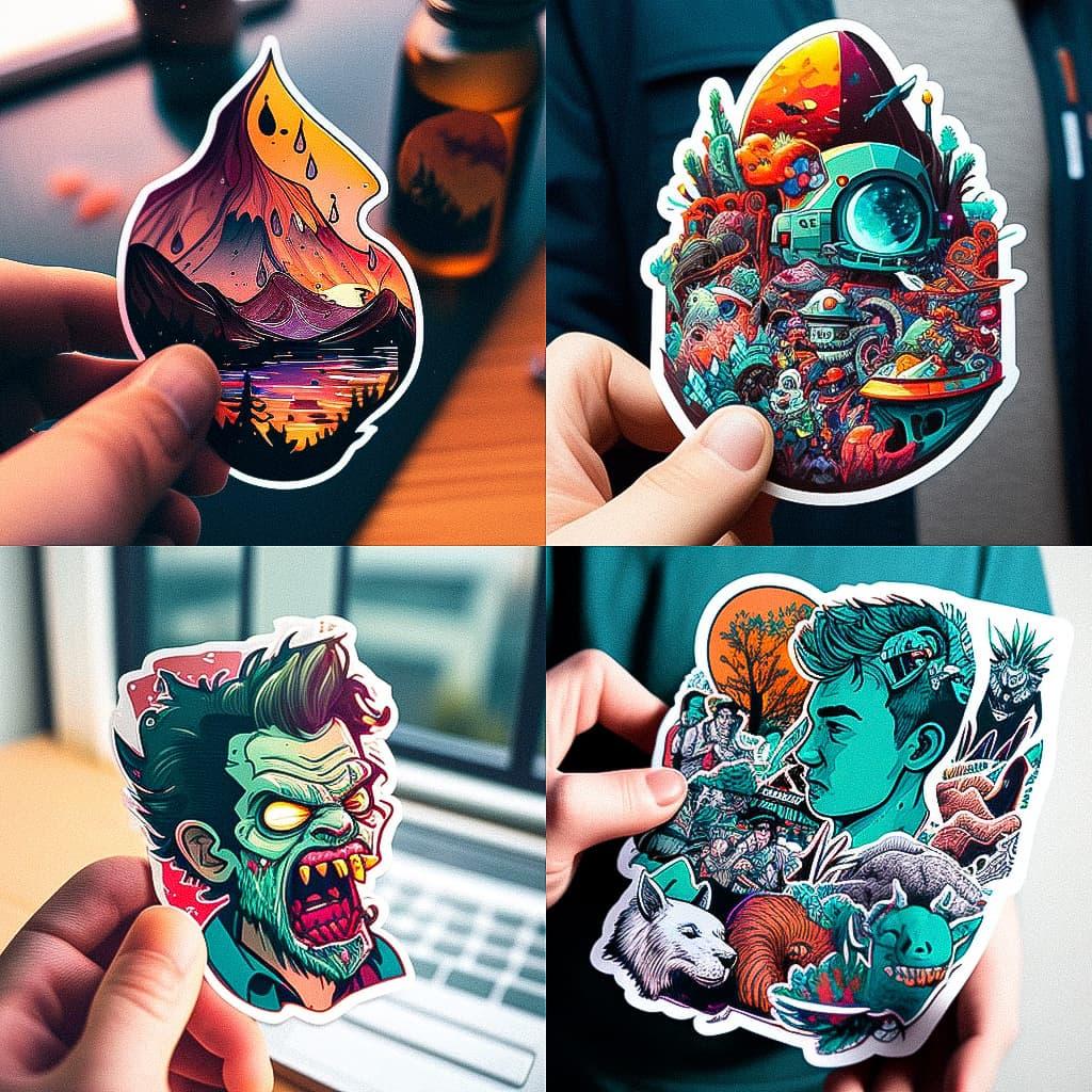 Sticker illustration style, Midjourney V4, render 1 of 4