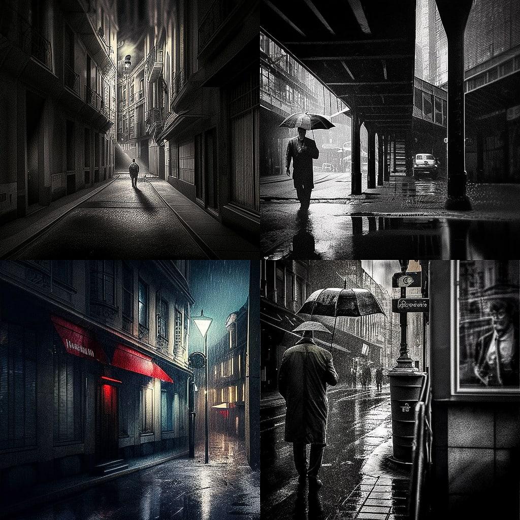 Street photography style, Midjourney V4, render 1 of 4