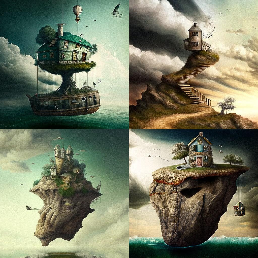 Surrealism style, Midjourney V4, render 1 of 4