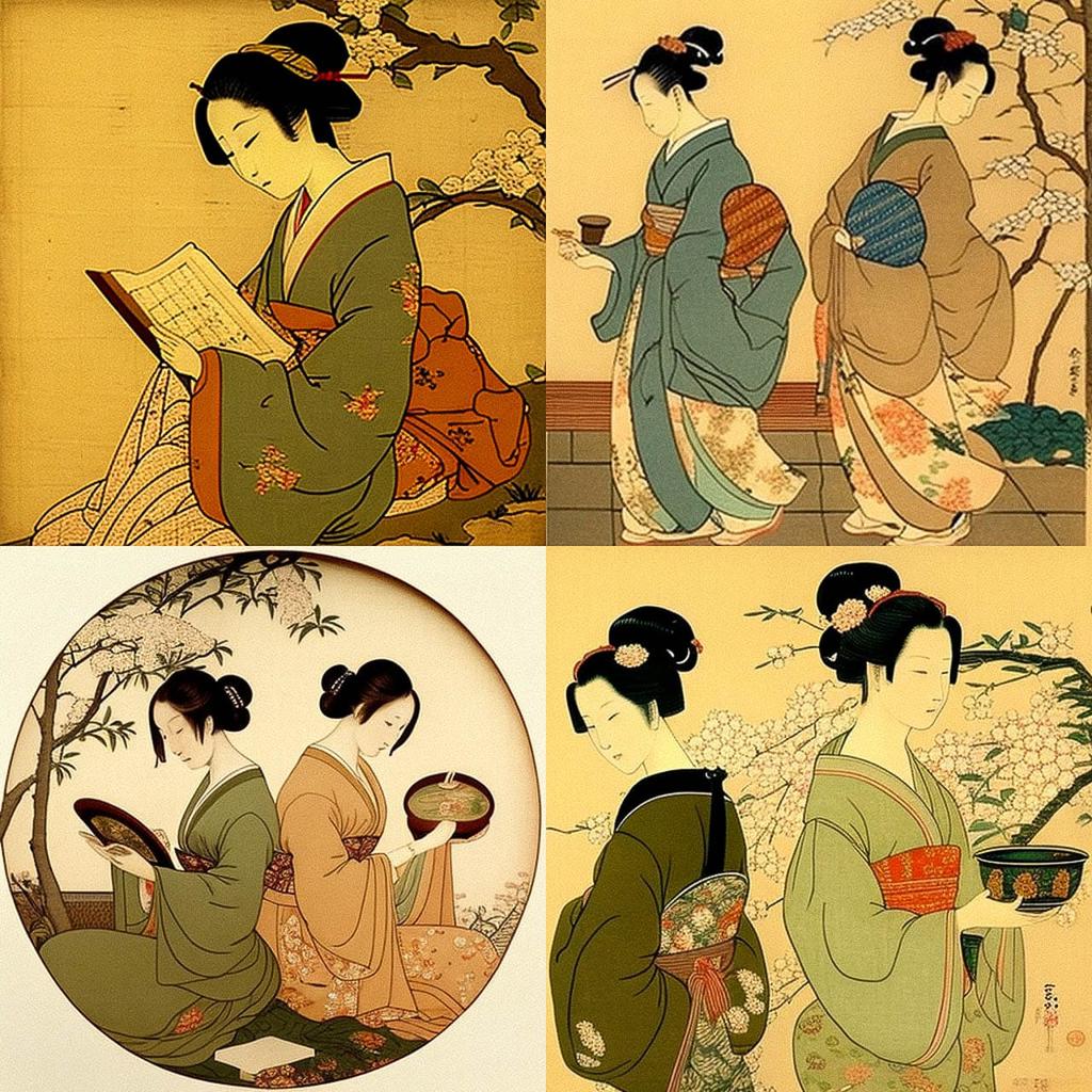 Suzuki Harunobu style, Midjourney V4, render 1 of 4