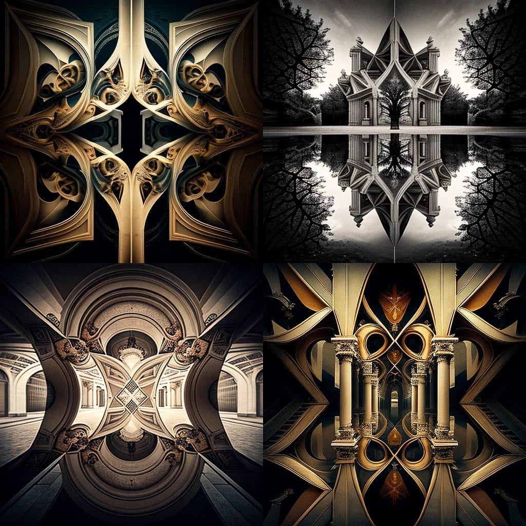 Symmetrical composition style, Midjourney V4, render 1 of 4